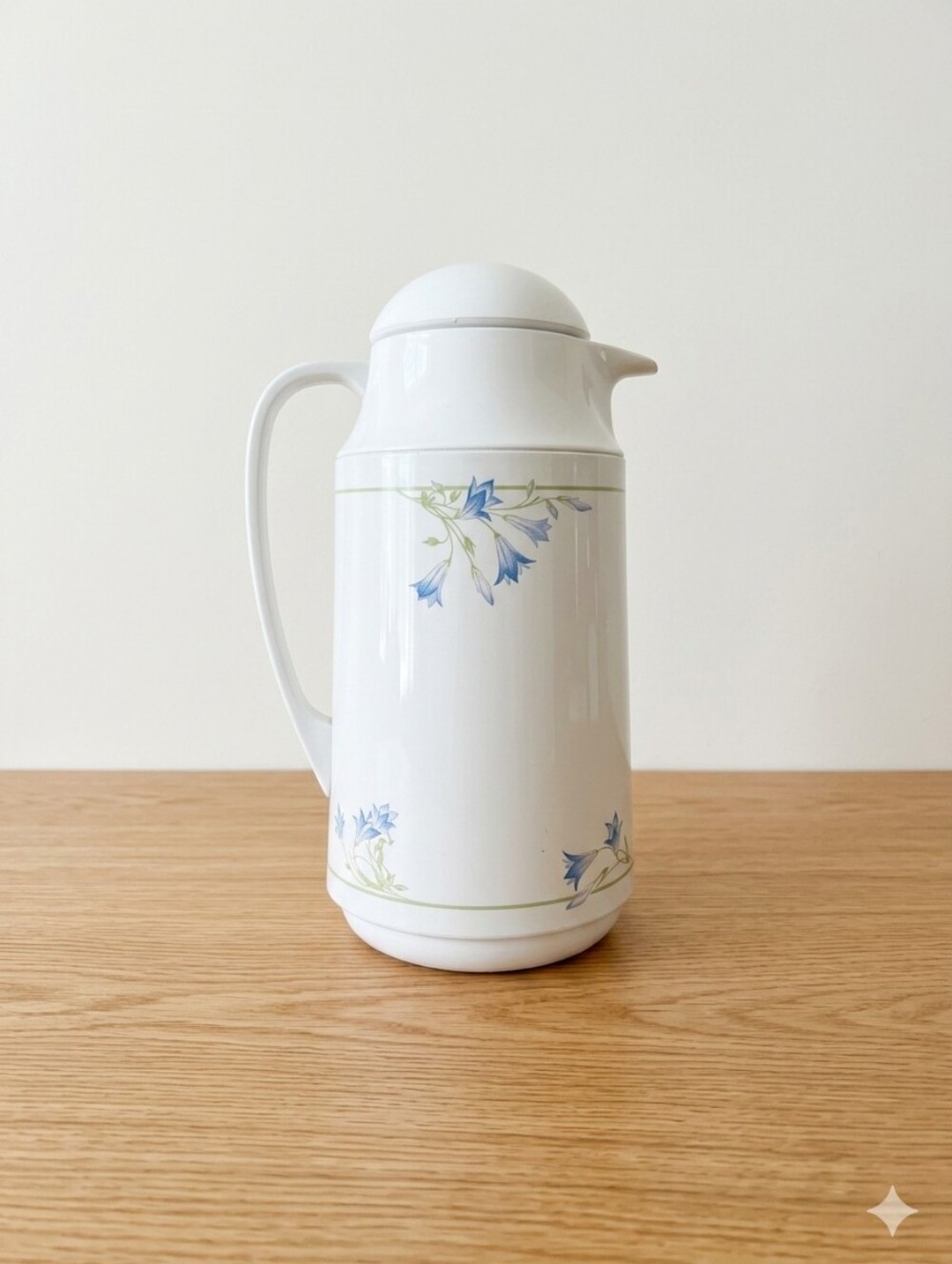 Vintage White Thermos with Blue Floral Design | Cottagecore Kitchen Decor